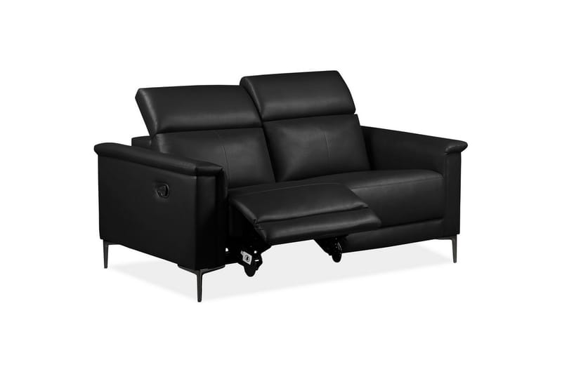 Sofa 2-sæders Lund Sort, Læder/PU, Manuel liggestol - Sort, Læder/PU, Manuel liggestol - Møbler - Sofaer - Lædersofaer