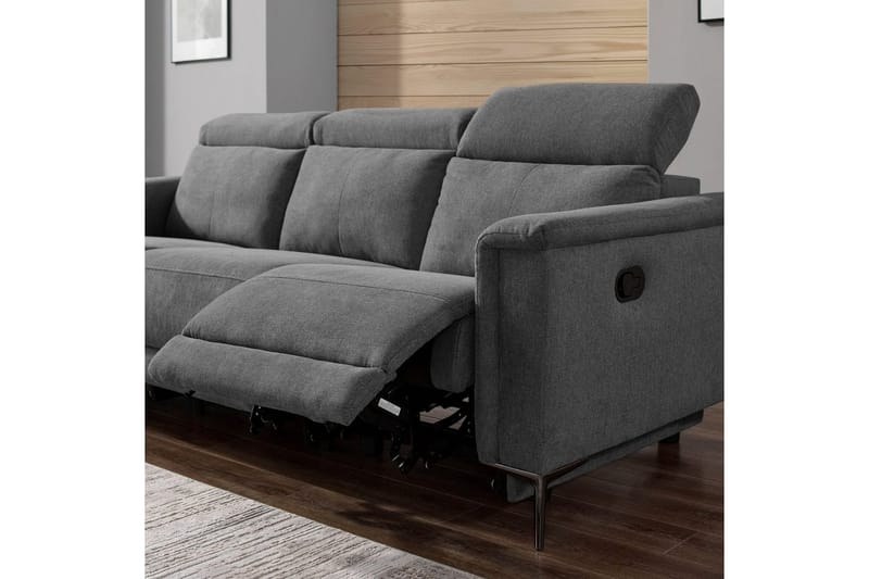 Sofa 3-sæders Lund Antracit, Belfast stof, Manuel liggestol - Antracit, Belfast stof, Manuel liggestol - Møbler - Sofaer - Recliner sofaer
