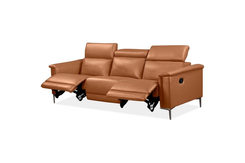 Sofa 3-sæders Lund Cognac, Læder/PU, Manuel liggestol - Cognac, Læder/PU, Manuel liggestol - Møbler - Sofaer - 3 personers sofa