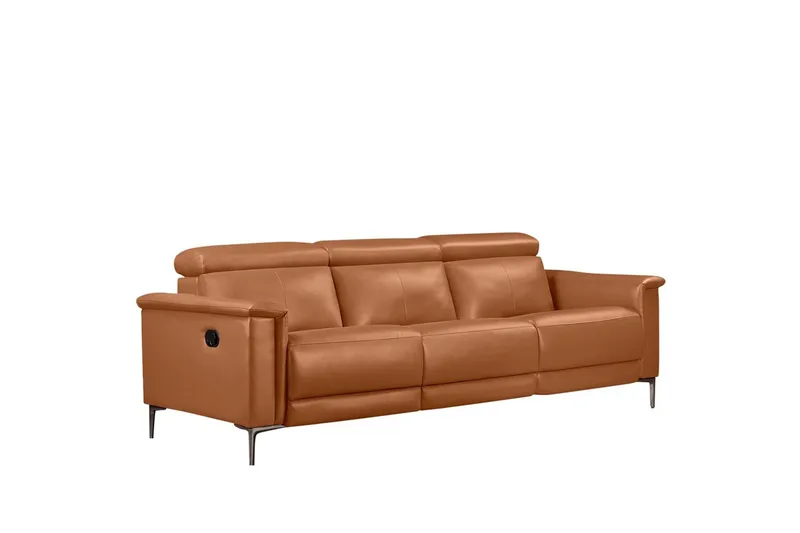 Sofa 3-sæders Lund Cognac, Læder/PU, Manuel liggestol, Cognac, Læder/PU, Manuel liggestol