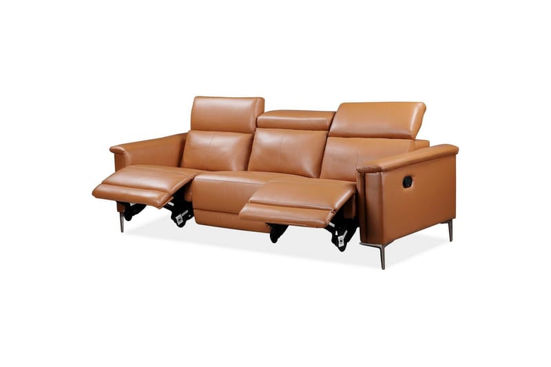 Sofa 3-sæders Lund Cognac, PU, Manuel liggestol - Cognac, PU, Manuel liggestol - Møbler - Sofaer - 3 personers sofa