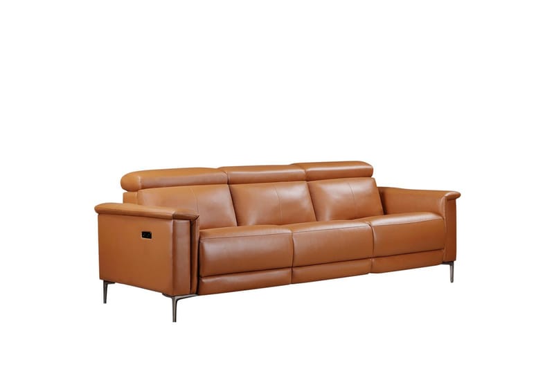 Sofa 3-sæders Lund Cognac, PU, Elektrisk hvilestol - Cognac, PU, Elektrisk hvilestol - Møbler - Sofaer - 3 personers sofa