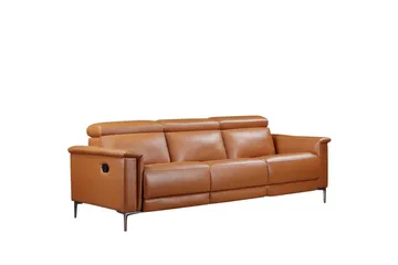 Sofa 3-sæders Lund Cognac, PU, Manuel liggestol