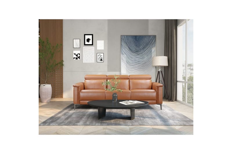 Sofa 3-sæders Lund Cognac, PU, Manuel liggestol - Cognac, PU, Manuel liggestol - Møbler - Sofaer - 3 personers sofa