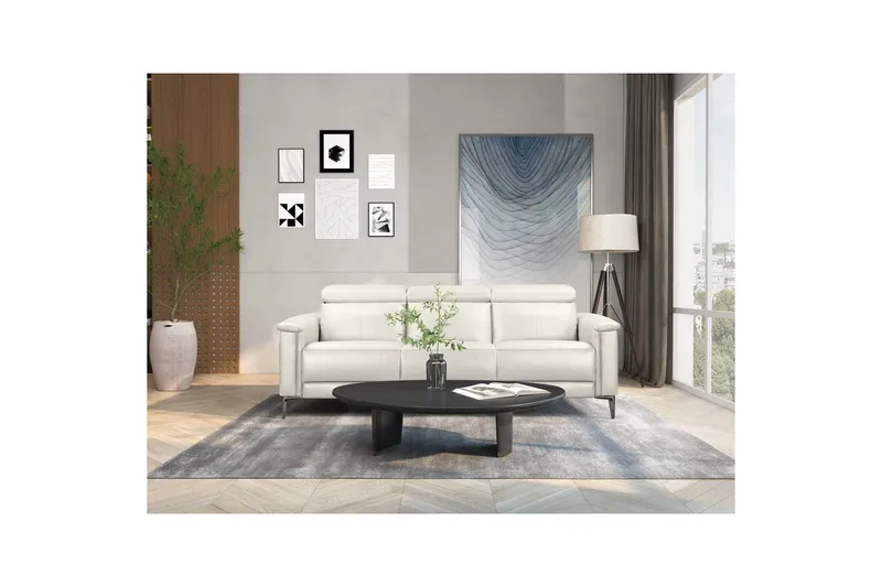 Sofa 3-sæders Lund Creme, Læder/PU, Elektrisk hvilestol - Creme, Læder/PU, Elektrisk hvilestol - Møbler - Sofaer - 3 personers sofa