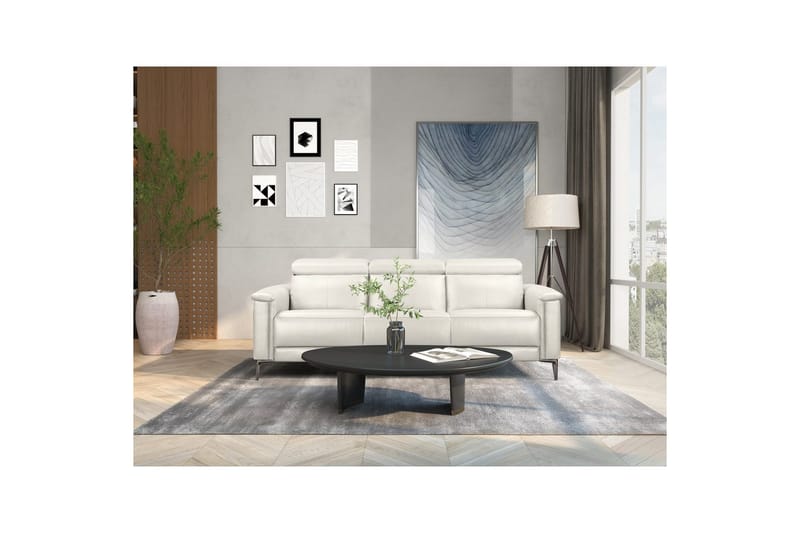 Sofa 3-sæders Lund Creme, Læder/PU, Manuel liggestol - Creme, Læder/PU, Manuel liggestol - Møbler - Sofaer - Lædersofaer