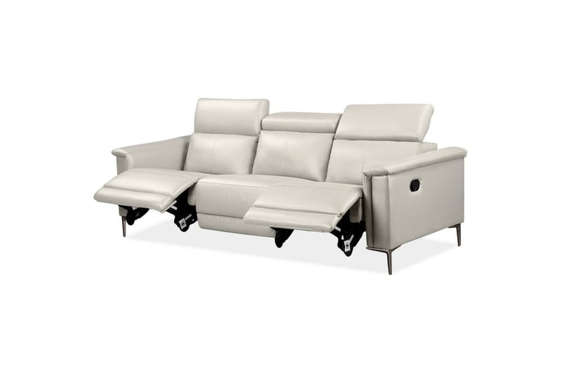 Sofa 3-sæders Lund Creme, Læder/PU, Manuel liggestol - Creme, Læder/PU, Manuel liggestol - Møbler - Sofaer - Lædersofaer