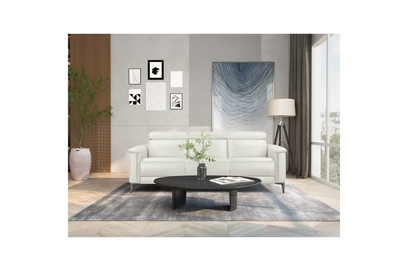 Sofa 3-sæders Lund Creme, PU, Manuel liggestol - Creme, PU, Manuel liggestol - Møbler - Sofaer - 3 personers sofa