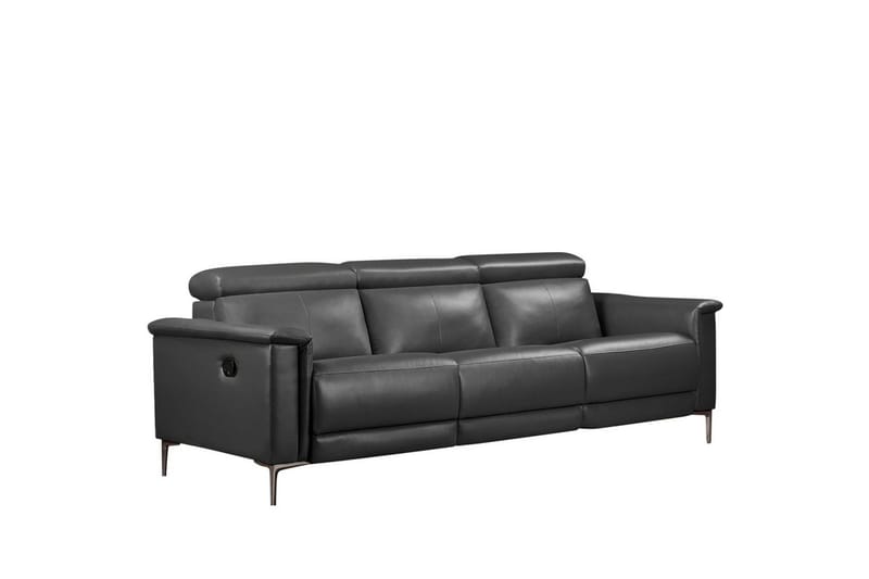 Sofa 3-sæders Lund Grå, Læder/PU, Manuel liggestol - Grå, Læder/PU, Manuel liggestol - Møbler - Sofaer - 3 personers sofa