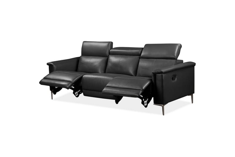 Sofa 3-sæders Lund Grå, Læder/PU, Manuel liggestol - Grå, Læder/PU, Manuel liggestol - Møbler - Sofaer - 3 personers sofa