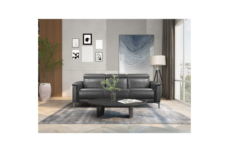 Sofa 3-sæders Lund Grå, PU, Manuel liggestol - Grå, PU, Manuel liggestol - Møbler - Sofaer - 3 personers sofa