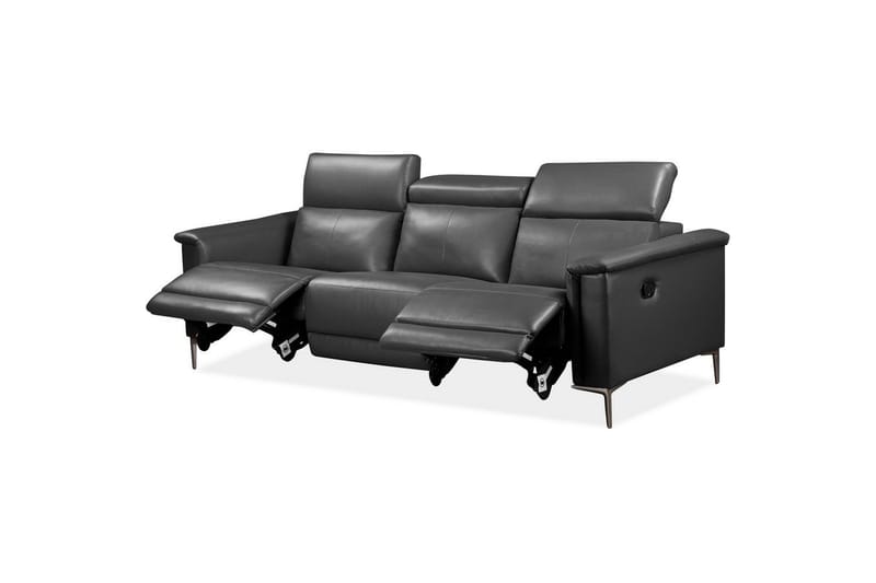 Sofa 3-sæders Lund Grå, PU, Manuel liggestol - Grå, PU, Manuel liggestol - Møbler - Sofaer - 3 personers sofa