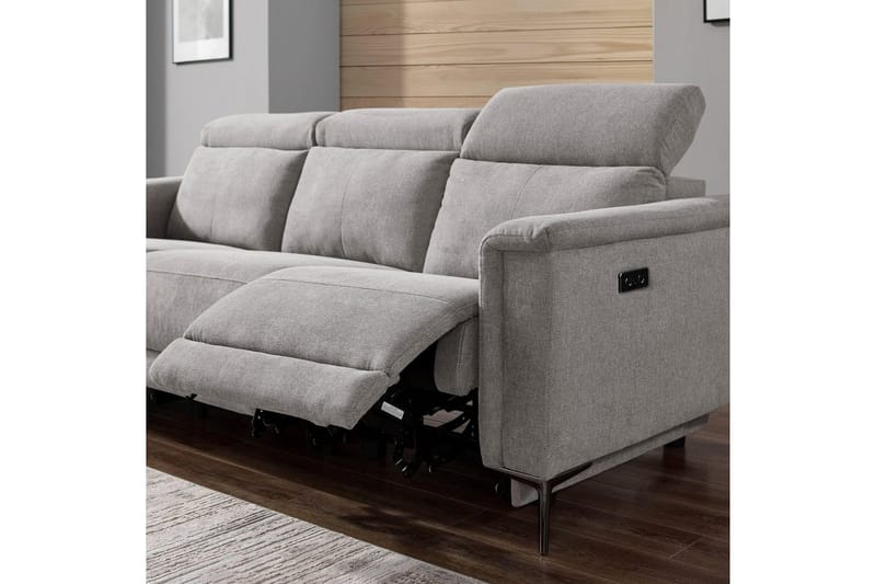 Sofa 3-sæders Lund Lys Grå, Belfast stof, Elektrisk hvilestol - Lys Grå, Belfast stof, Elektrisk hvilestol - Møbler - Sofaer - 3 personers sofa