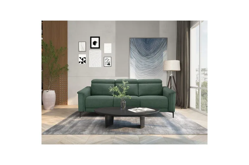Sofa 3-sæders Lund Mørkegrøn, Belfast stof, Elektrisk hvilestol - Mørkegrøn, Belfast stof, Elektrisk hvilestol - Møbler - Sofaer - 3 personers sofa