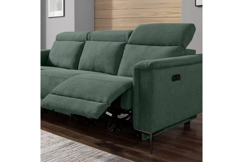 Sofa 3-sæders Lund Mørkegrøn, Belfast stof, Elektrisk hvilestol - Mørkegrøn, Belfast stof, Elektrisk hvilestol - Møbler - Sofaer - 3 personers sofa