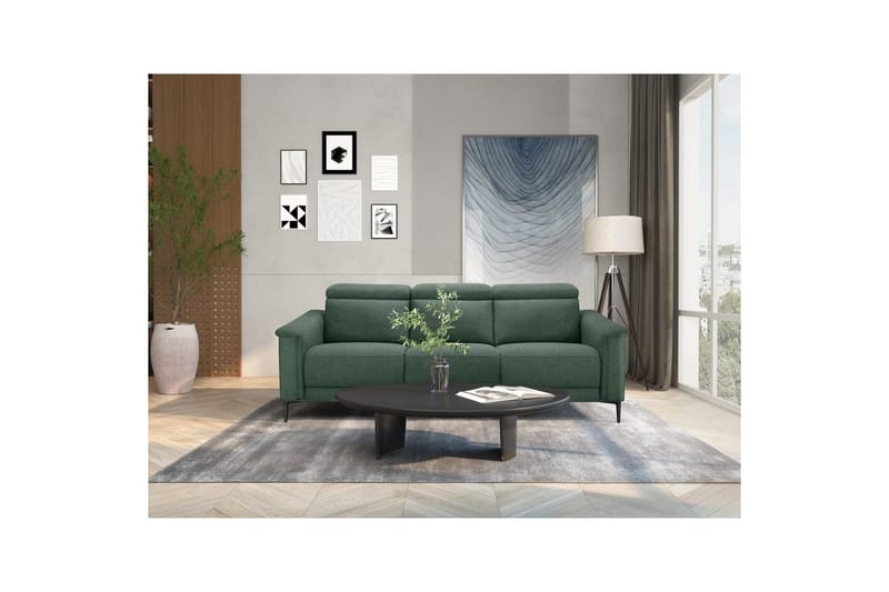 Sofa 3-sæders Lund Mørkegrøn, Belfast stof, Manuel liggestol - Mørkegrøn, Belfast stof, Manuel liggestol - Møbler - Sofaer - 3 personers sofa