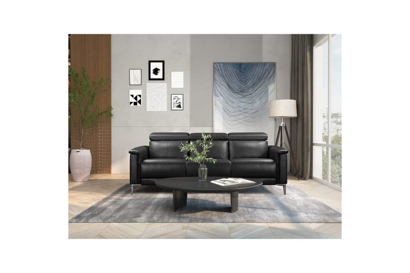 Sofa 3-sæders Lund Sort, Læder/PU, Elektrisk hvilestol - Sort, Læder/PU, Elektrisk hvilestol - Møbler - Sofaer - Lædersofaer