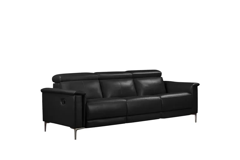 Sofa 3-sæders Lund Sort, PU, Manuel liggestol, Sort, PU, Manuel liggestol