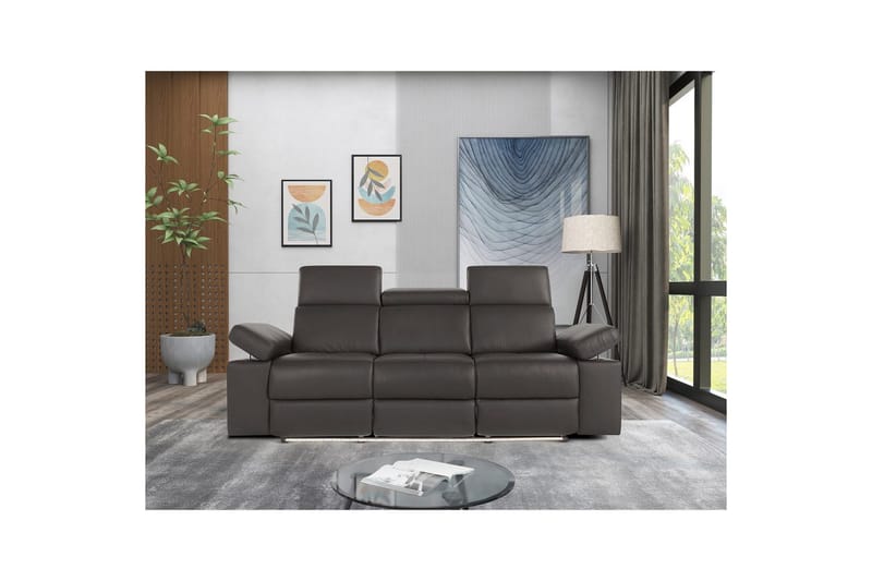 Sofa 3-sæders Rayland Brun, PU, Elektrisk hvilestol - Brun, PU, Elektrisk hvilestol - Møbler - Sofaer - 3 personers sofa