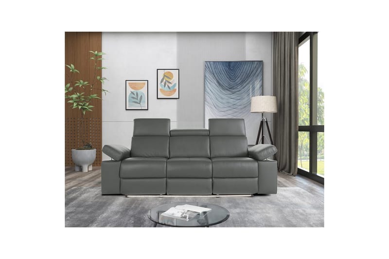 Sofa 3-sæders Rayland Grå, Læder/PU, Manuel liggestol - Grå, Læder/PU, Manuel liggestol - Møbler - Sofaer - Recliner sofaer
