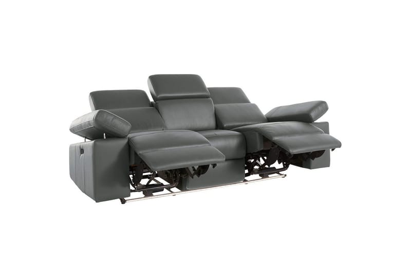 Sofa 3-sæders Rayland Grå, Læder/PU, Manuel liggestol - Grå, Læder/PU, Manuel liggestol - Møbler - Sofaer - Recliner sofaer