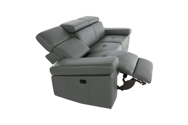Sofa 3-sæders Rayland Grå, Læder/PU, Manuel liggestol - Grå, Læder/PU, Manuel liggestol - Møbler - Sofaer - Recliner sofaer