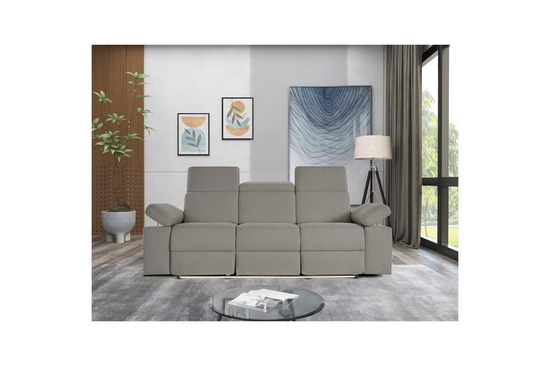 Sofa 3-sæders Rayland Grå, Søndagsstof, Elektrisk hvilestol - Grå, Søndagsstof, Elektrisk hvilestol - Møbler - Sofaer - 3 personers sofa