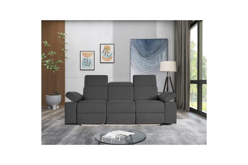 Sofa 3-sæders Rayland Grå, Søndagsstof, Manuel liggestol - Grå, Søndagsstof, Manuel liggestol - Møbler - Sofaer - 3 personers sofa