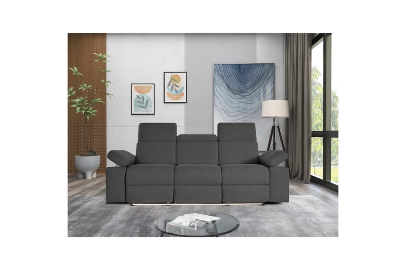 Sofa 3-sæders Rayland Grå, Søndagsstof, Manuel liggestol - Grå, Søndagsstof, Manuel liggestol - Møbler - Sofaer - Recliner sofaer