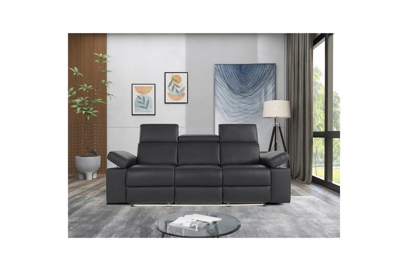 Sofa 3-sæders Rayland Sort, PU, Manuel liggestol - Sort, PU, Manuel liggestol - Møbler - Sofaer - Recliner sofaer