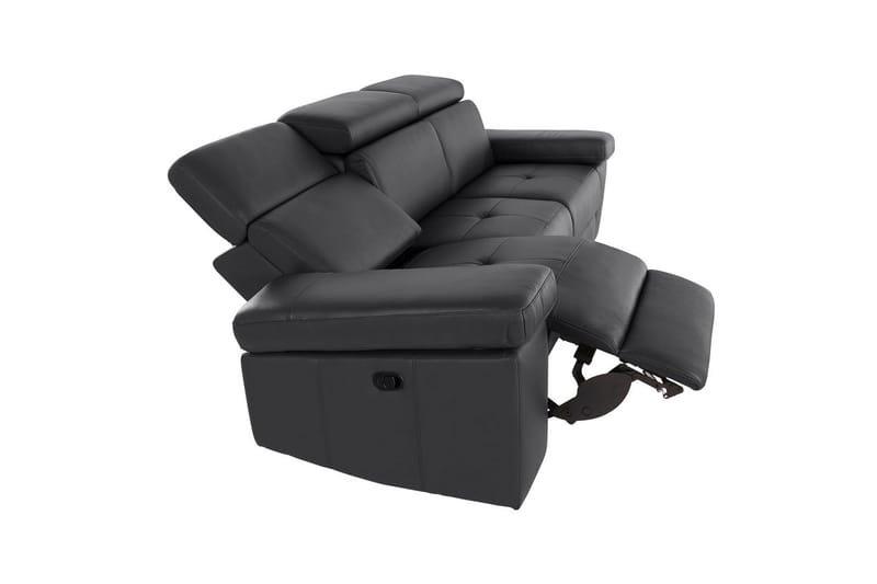 Sofa 3-sæders Rayland Sort, PU, Manuel liggestol - Sort, PU, Manuel liggestol - Møbler - Sofaer - Recliner sofaer