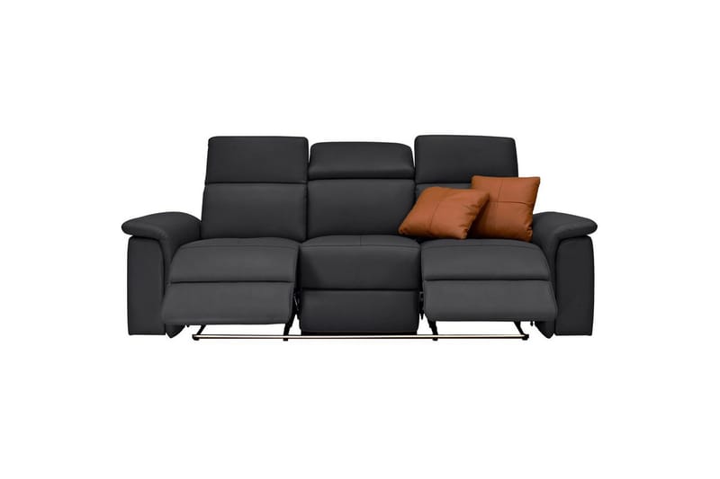 Sofa 3-sæders Pareli Sort, Læder/PU, Manuel liggestol - Sort, Læder/PU, Manuel liggestol - Møbler - Sofaer - 3 personers sofa