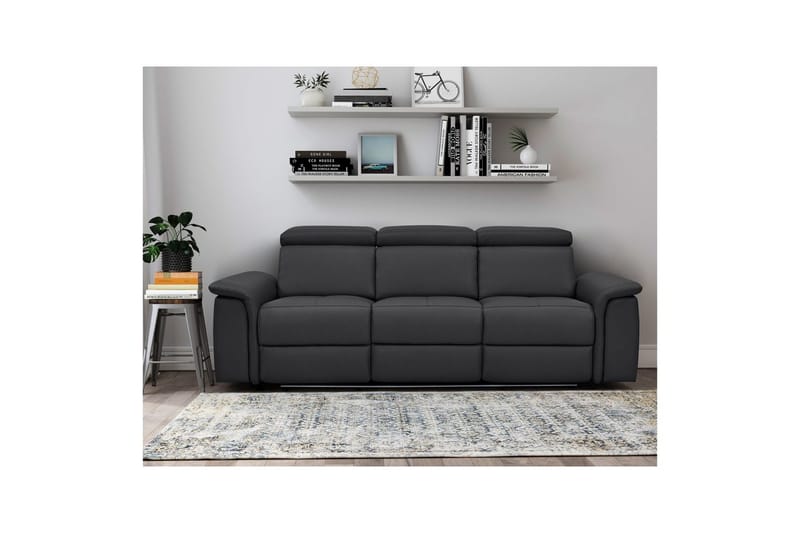 Sofa 3-sæders Pareli Sort, Læder/PU, Manuel liggestol - Sort, Læder/PU, Manuel liggestol - Møbler - Sofaer - Recliner sofaer