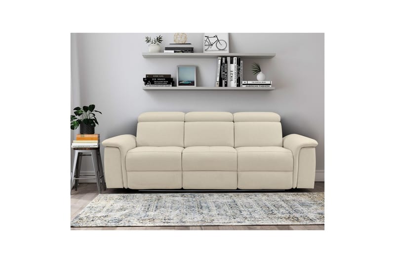 Sofa 3-sæders Pareli Hvid, Søndagsstof, Elektrisk hvilestol - Hvid, Søndagsstof, Elektrisk hvilestol - Møbler - Sofaer - Recliner sofaer