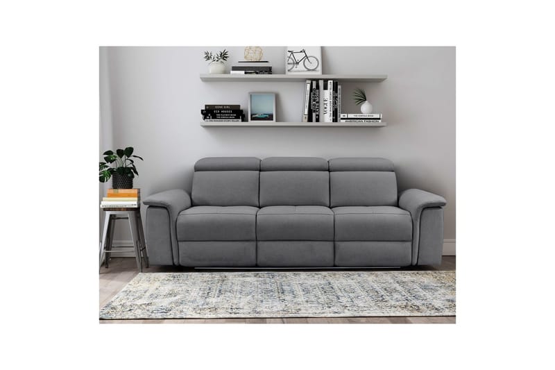 Sofa 3-sæders Pareli Grå, Søndagsstof, Manuel liggestol - Grå, Søndagsstof, Manuel liggestol - Møbler - Sofaer - Recliner sofaer