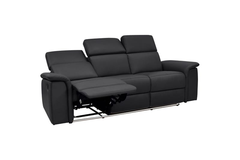 Sofa 3-sæders Pareli Sort, Læder/PU, Manuel liggestol - Sort, Læder/PU, Manuel liggestol - Møbler - Sofaer - 3 personers sofa