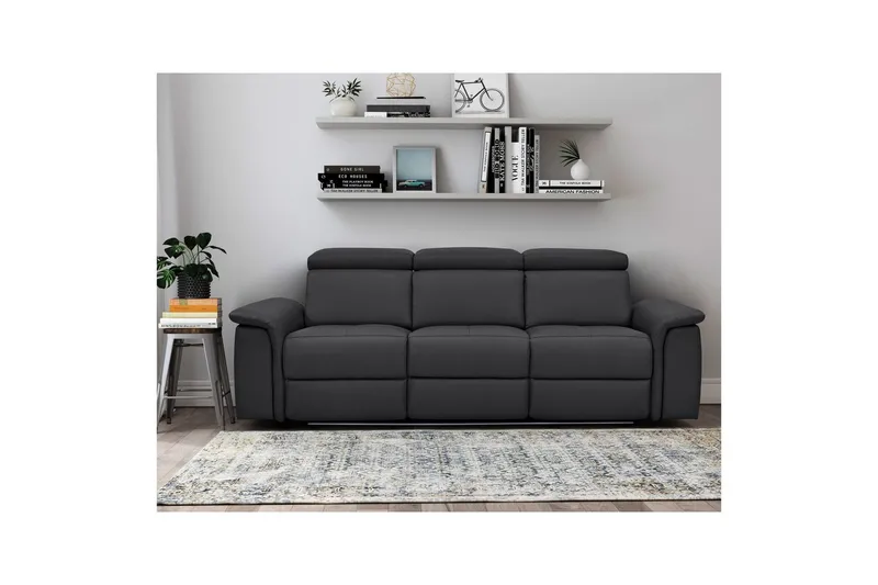 Sofa 3-sæders Pareli Sort, Læder/PU, Manuel liggestol - Sort, Læder/PU, Manuel liggestol - Møbler - Sofaer - 3 personers sofa