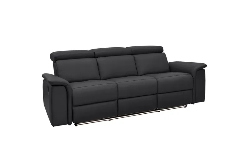 Sofa 3-sæders Pareli Sort, Læder/PU, Manuel liggestol, Sort, Læder/PU, Manuel liggestol