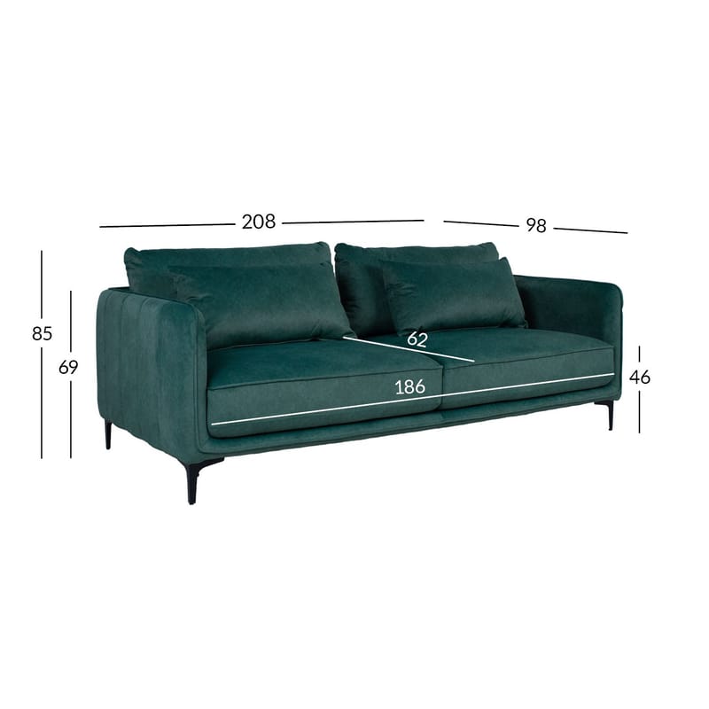 Sofa HOME4YOU Bianka 3-personers Grøn - grøn - Møbler - Sofaer - Velour sofaer
