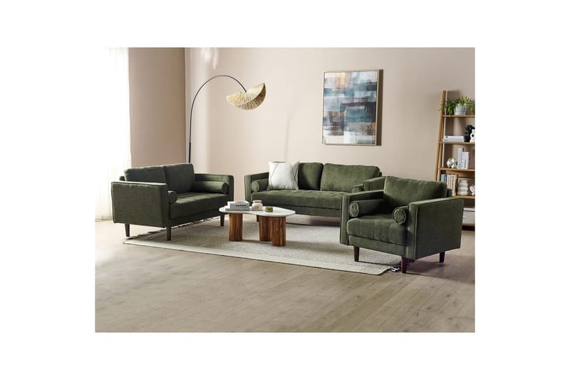 6-sits Soffgrupp Beliani Nurmo Beige/mörkt trä Green||Dark colored wood - Møbler - Sofaer - Sofagrupper