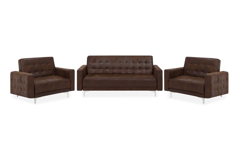 Aberdeen Sofagruppe med Sovefunktion - Brun/Velour - Sofagrupper - Sofasæt 3+2+1