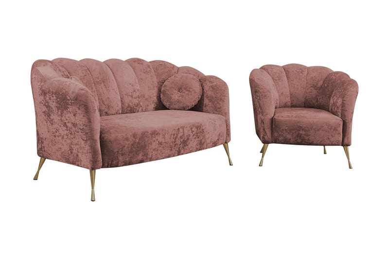 Adrial 3-Pers. Sofagruppe - Velour/Lyserød - Møbler - Sofaer - Sofagrupper