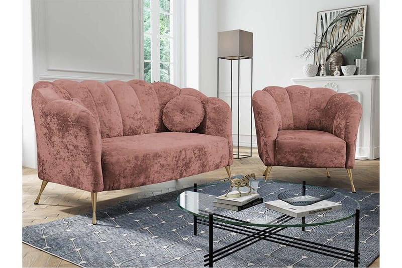 Adrial 3-Pers. Sofagruppe - Velour/Lyserød - Møbler - Sofaer - Sofagrupper