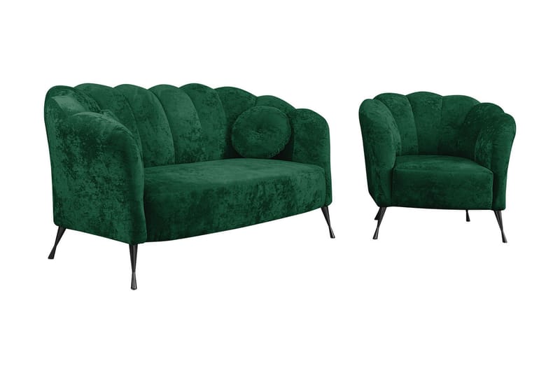 Adrial 3-Pers. Sofagruppe - Velour/Grøn/Sort Krom - Møbler - Sofaer - Sofagrupper