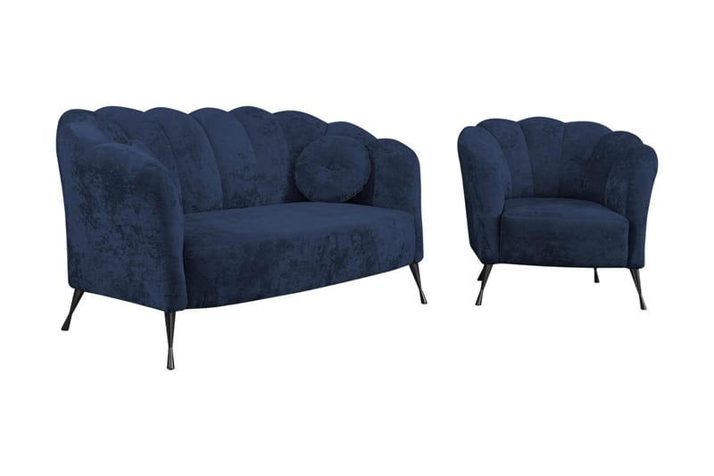 Adrial 3-Pers. Sofagruppe - Velour/Blå/Sort Krom - Møbler - Sofaer - Sofagrupper