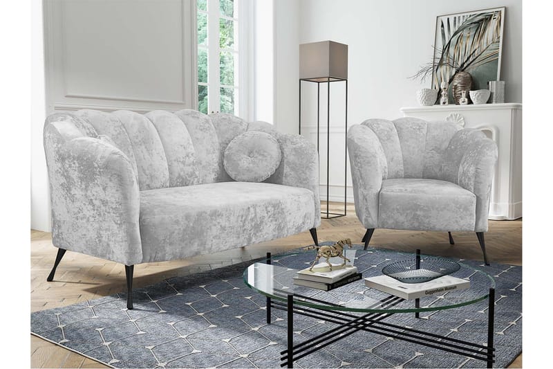 Adrial 3-Pers. Sofagruppe - Velour/Hvid/Sort Krom - Møbler - Sofaer - Sofagrupper