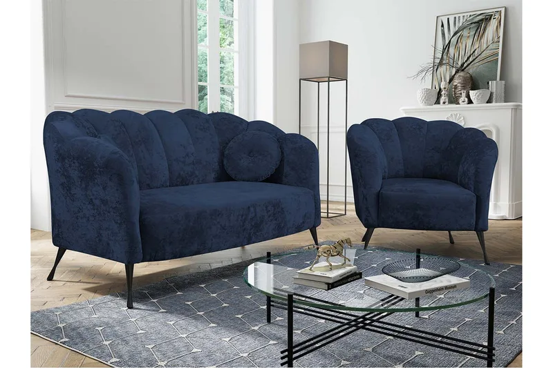 Adrial 3-Pers. Sofagruppe - Velour/Blå/Sort Krom - Møbler - Sofaer - Sofagrupper
