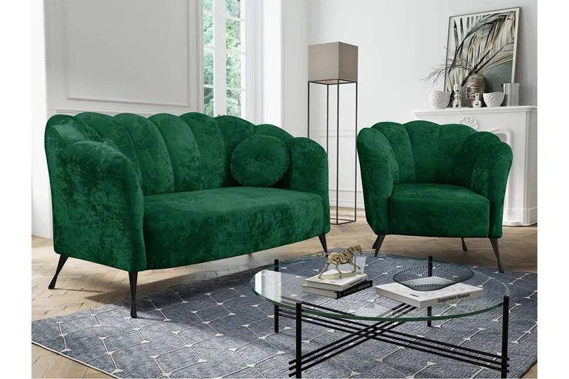 Adrial 3-Pers. Sofagruppe - Velour/Grøn/Sort Krom - Møbler - Sofaer - Sofagrupper