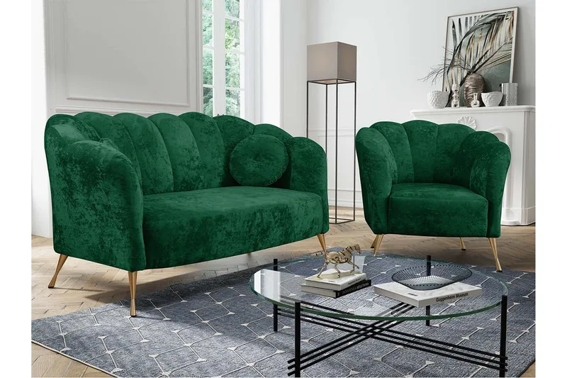 Adrial 3-Pers. Sofagruppe - Velour/Grøn - Møbler - Sofaer - Sofagrupper