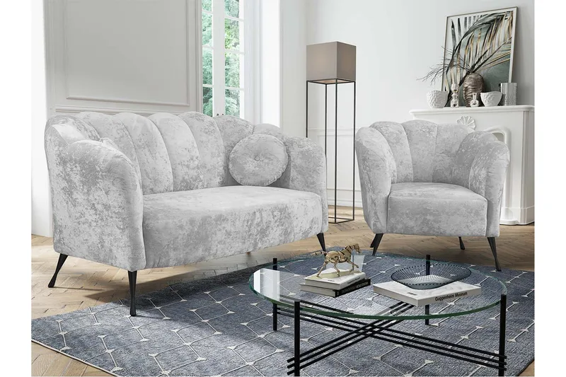 Adrial 3-Pers. Sofagruppe - Velour/Hvid/Sort Krom - Møbler - Sofaer - Sofagrupper